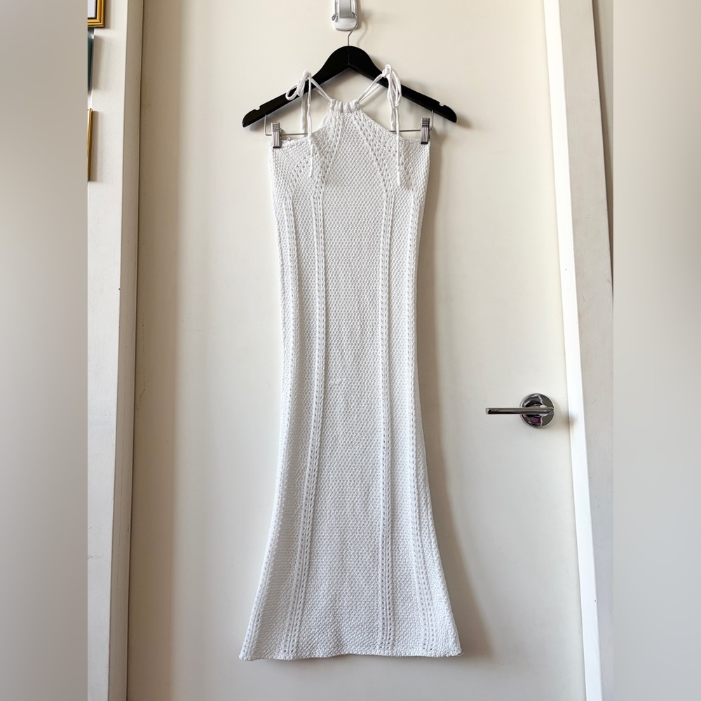 White Knit Maxi Skirt with hip ties